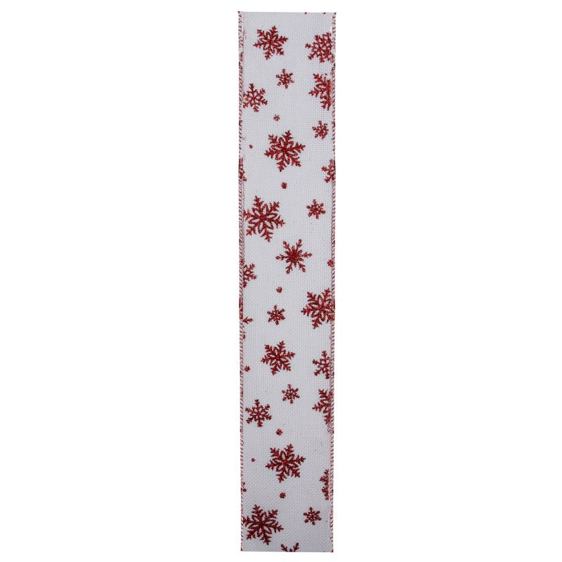 Northlight Club Pack of 12 White and Red Snowflakes Burlap Wired Christmas Craft Ribbon Spools - 2.5" x 12 Yards, 1 of 5