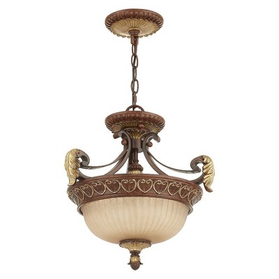 Villa Verona Bronze & Aged Gold Leaf 2-Light Pendant with Rustic Art Glass