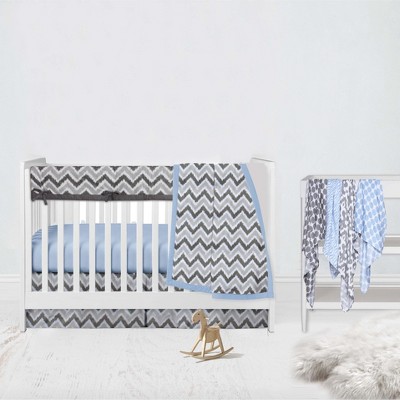 Bacati - Ikat Dots Zebra Blue Grey Muslin Boys 8 pc Crib Set with Crib Rail Guard