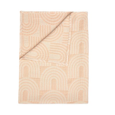 Image of Crane Baby Cotton Muslin Jacquard Baby Reversible Blanket - Rose Rainbow