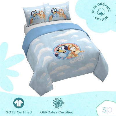 Bluey Rainbow Clouds Organic Cotton Full/Queen Duvet Cover Set
