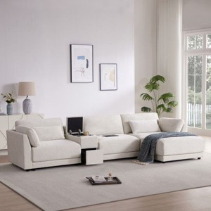 YOOCOZZ 4-Seat Chenille Sectional L-shaped Sofa with Storage Console, USB and Movable Ottoman, 124” - 1 of 4