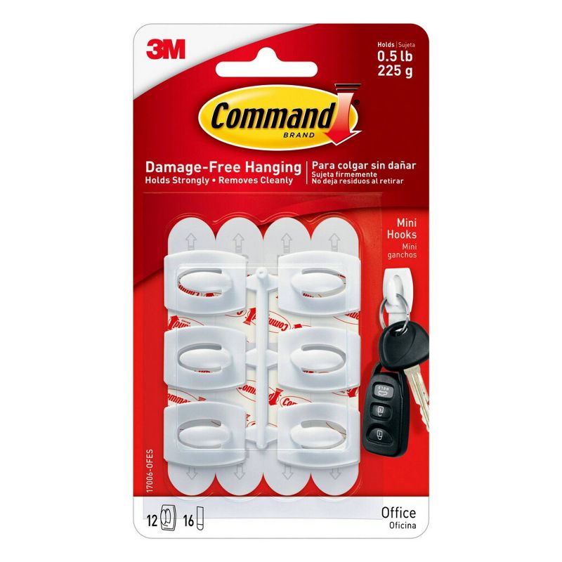6ct 3M Command Hooks (Mini) - White, 1 of 17