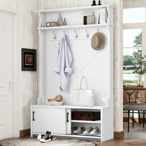 Nicbex Coat Rack Freestanding With Bench And Shoe Cabinet Modern Hall ...