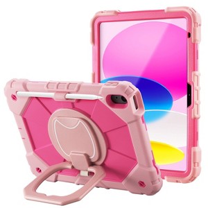 Vena For Apple iPad 10th Generation Case For Kids (10.9"), iPad a16 Case with 360° Rotating Hand Strap Stand, iPad Case 10th 11th Pencil Holder, Pink - 1 of 4