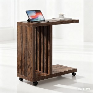 Gulches C Shaped End Table (Rustic Brown)2-Tier Couch Side Table with Lockable Wheels, Narrow Small-Space Side Table - 1 of 3
