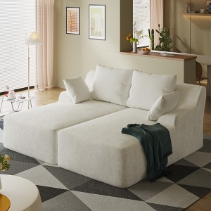 78'' Velvet Convertible Sectional Sofas, Cozy Sleeper Lounger Sofa with Thick Cushions and Throw Pillows for Living Room, No Assembly Required - 1 of 4