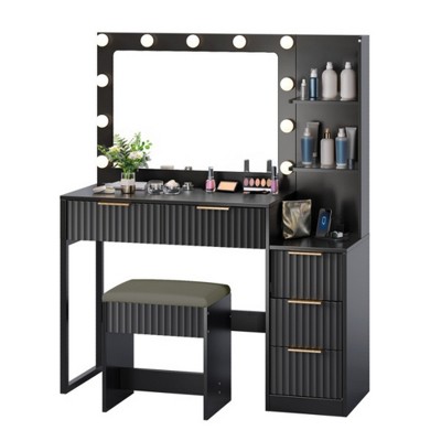 ChicFurnit Vanity Tables Makeup Vanity Desk Vanity Table Set Dressing Table with Square Mirror for Bedroom, Black, 42.98"*15.6"*52.77"
