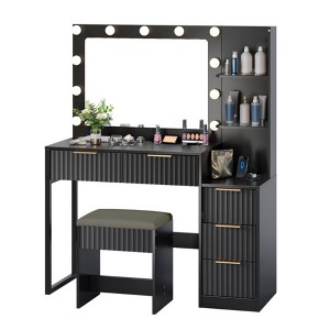 ChicFurnit Vanity Tables Makeup Vanity Desk Vanity Table Set Dressing Table with Square Mirror for Bedroom, Black, 42.98"*15.6"*52.77" - 1 of 4