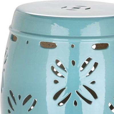 Contemporary Modern Light Blue Ceramic Garden Stool 13"x18"