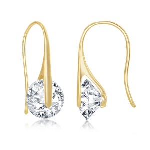 Bella Silver Sterling Silver Spinning Round CZ Frenchwire Earrings - Gold Plated - Gold - 1 of 2