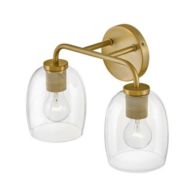 Percy Transitional 2-Light Vanity in Lacquered Brass with Clear Glass