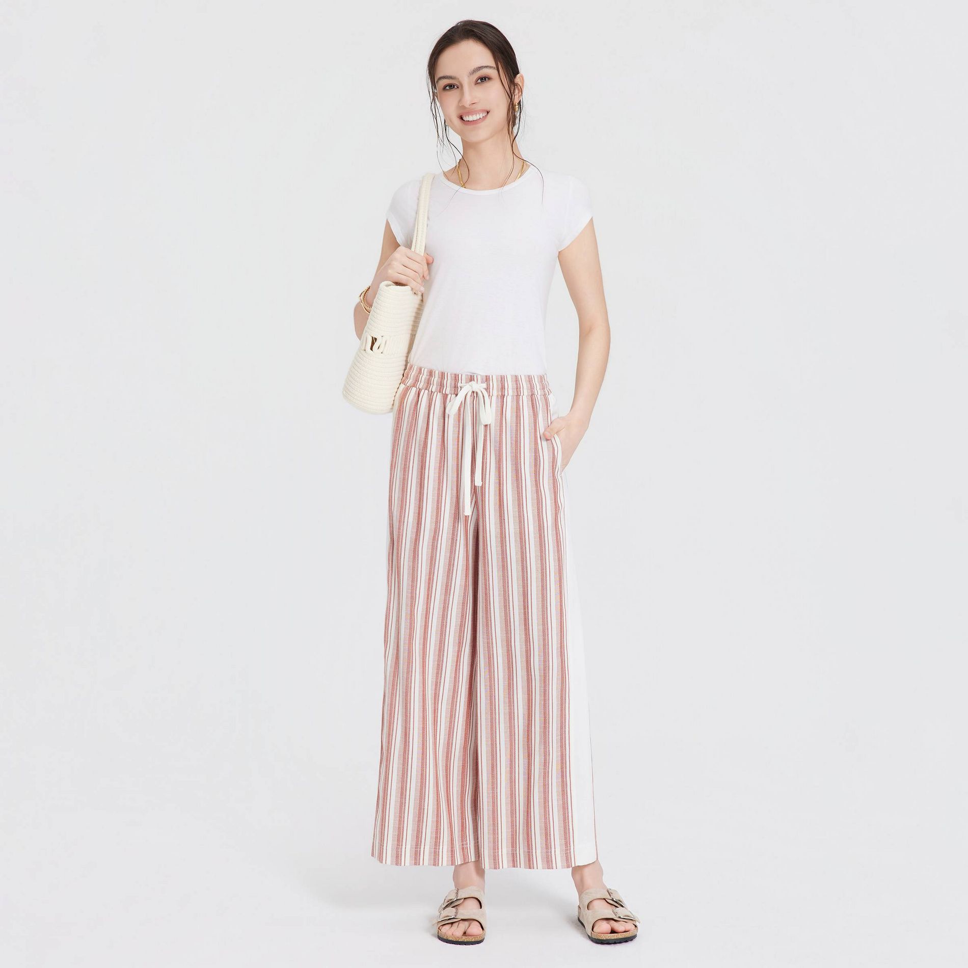 Women's Mid-Rise Elastic Waist Wide Leg Pants - Universal Thread™