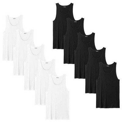 Boy's Black And White Color 100% Cotton Ribbed Tank Top A-Shirt 10-Pack