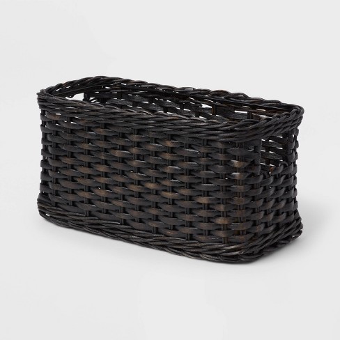 Washed Woven Rattan Media Bin Black - Brightroom™: Decorative Rectangle Basket, 12"x6"x6", Air Dry Care - image 1 of 3