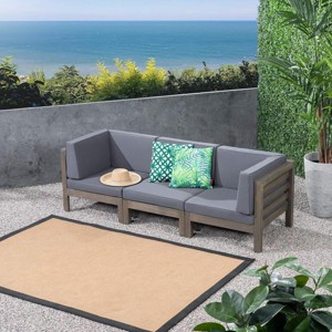 90.75" Modern Patio Sofa Set with Removable Cushions, Solid Acacia Frame in Warm Brown, Outdoor Sectional Seating for Deck or Balcony-3irtyhousy - 1 of 4