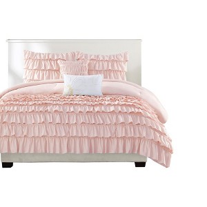 Gracie Mills Ismerie 4-Piece Solid Ruffles Comforter Set - Full/Queen - Blush - 1 of 4