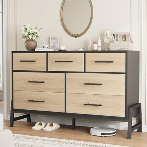 7 Dresser for Bedroom, 52" Wide Dresser, Wide Drawer with Storage Freestanding, Wooden Closet Storage Chest for Living Room,Natural - 1 of 4