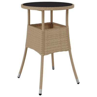 vidaXL Patio Table, 23.6"x29.5" Tempered Glass and Poly Rattan Beige
