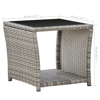 Gray Poly Rattan and Glass Outdoor Coffee Table with Storage Shelf