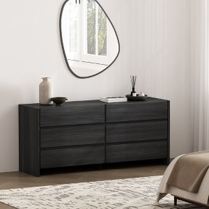 PAGED 6-Drawer Dresser, Modern Minimalist Storage Cabinet with Smooth Drawer Fronts and Rich Wood Grain Texture for Living Room, Hallway - 1 of 4