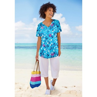 Woman Within Short-Sleeve V-Neck Shirred Tee