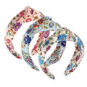 Unique Bargains Women's Floral-Pattern Knotted Headband 3 Pcs - 1 of 4