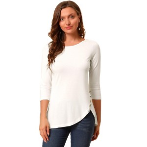 Allegra K Women's 3/4 Sleeve Round Neck Button Decor Casual Stretchy Tunic Tops - 1 of 4