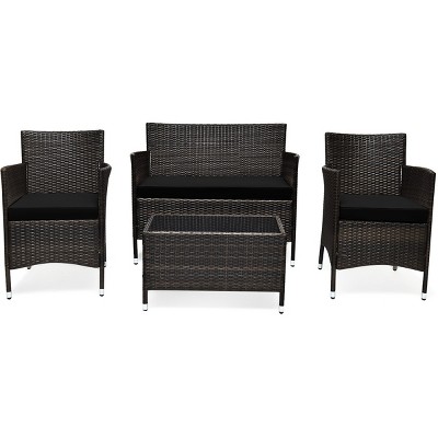 Tangkula 4-Piece Patio Rattan Wicker Conversation Furniture Set Sofa Chair Table Set