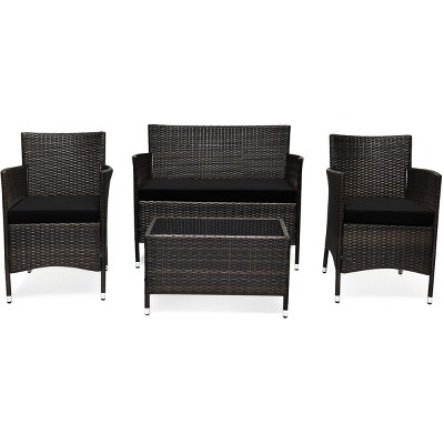 Tangkula 4pcs Patio Rattan Wicker Furniture Set Sofa Chair Table Set W ...