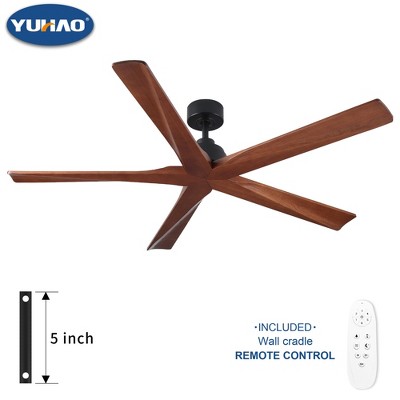 YUHAO 60 in. Indoor Farmhouse Rustic Light Walnut Blades 6-speed Ceiling Fan without Light and Remote Control