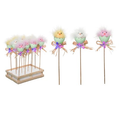 Transpac Foam 11.5 in. Multicolor Easter Hatching Chick Picks In Display Set of 12