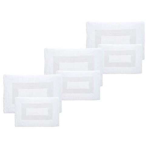 Cotton Bath Mat Set- 2 Piece 100 Percent Cotton Mats- Reversible, Soft,  Absorbent and Machine Washable Bathroom Rugs By Lavish Home (White) , 35 x