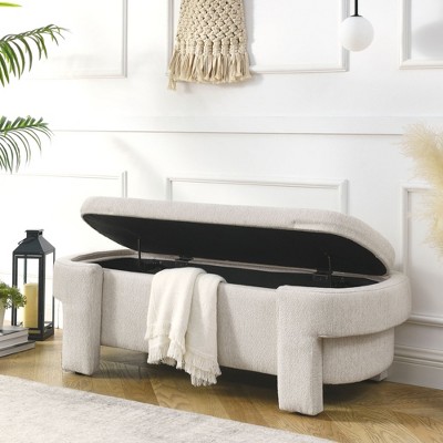 NicBex Modern Chenille Pull-Open Top Ottoman Bench,Upholstered Oval Storage Ottoman for Living Room,Bedroom