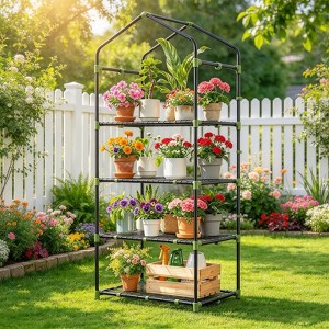 4 Tier Mini Portable Greenhouse, Indoor Outdoor Plant Grow House with ...