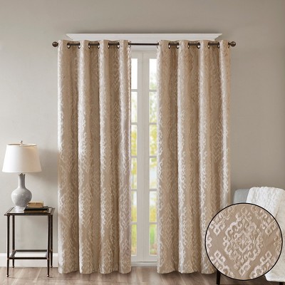 VYNXARIA 50x95"Knitted Jacquard Damask Total Blackout Grommet Top Curtain Panel,Champagne (Only 1 Pc Panel)