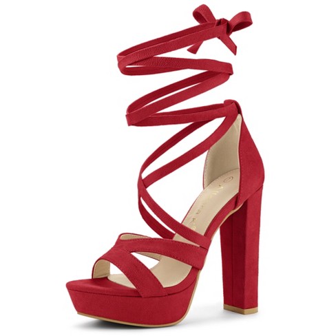 Allegra K Women's Lace Up Platform Chunky High Heels Sandals Red 8 : Target