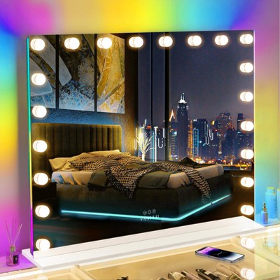 VANITII Hollywood Makeup Vanity Mirror With Lights RGB Strip 20 LED Bulbs Wall Mount White Decor Cosmetic