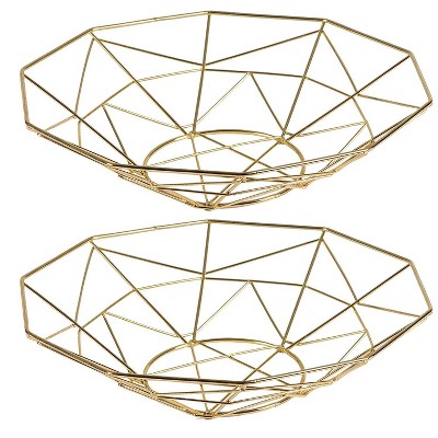 Juvale Kitchen Wire Fruit Basket (2 Piece Set), Metallic Gold