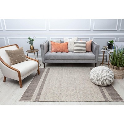 Gray and Taupe Handwoven Wool Cotton Stripe Area Rug 5' x 7'