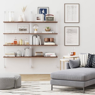 42" Oak and White Industrial Floating Wall Mount Bookshelf