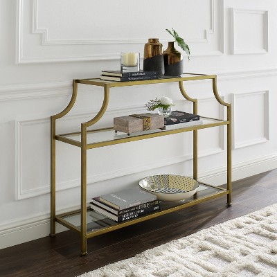 Gold and Glass Console Table with Storage Shelves