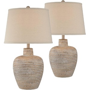 Regency Hill Glenn 27" Tall Urn Traditional Southwestern Table Lamps Set of 2 WiFi Smart Socket Dappled Beige Living Room Bedroom Oatmeal Shade - 1 of 4