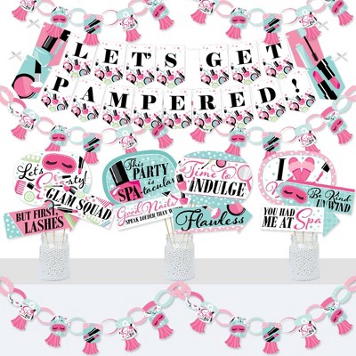 Big Dot of Happiness Spa Day - Banner and Photo Booth Decorations - Girls Makeup Party Supplies Kit - Doterrific Bundle