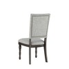 Asian Hardwood Upholstered Back Chair (Set of 2) with Nailhead Detailing, Dark Pewter Nailheads, Web Back, Turned Legs, and Slate Finish - 3 of 4