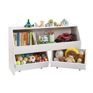 VEVOR Toy Storage Organizer, Wooden Kids Bookshelf with Storage, Toy Storage Cabinet with 2 Mobile Drawers, Kids Storage Organizer for Bedroom,White - 1 of 4
