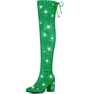 Allegra K Women's Halloween Glitter Round Toe Chunky Heel Over the Knee High Sock Boots - 1 of 4