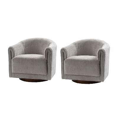 Set of 2 Hugues Modern Comfortable Upholstered Swivel Chair with Sturdy Wooden Base and Dual-layered Armrest | HULALA HOME-GREY