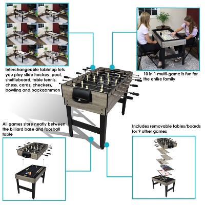 Classic Wood Stain 10-in-1 Multi-Game Table with Foosball and Billiards