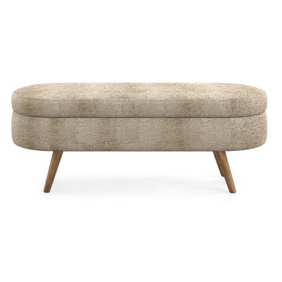 GlasFlength Ottomans and Benches Oval Storage Bench with Sturdy Wood Legs Simple Design for Contemporary Living Room Bedroom, Brown, 44"*16.15"*9.5"